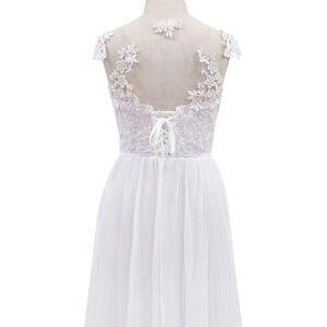 Womens Size M (6/8) Chiffon Lace V-Neck Split Hem White Bridal Wedding Dress